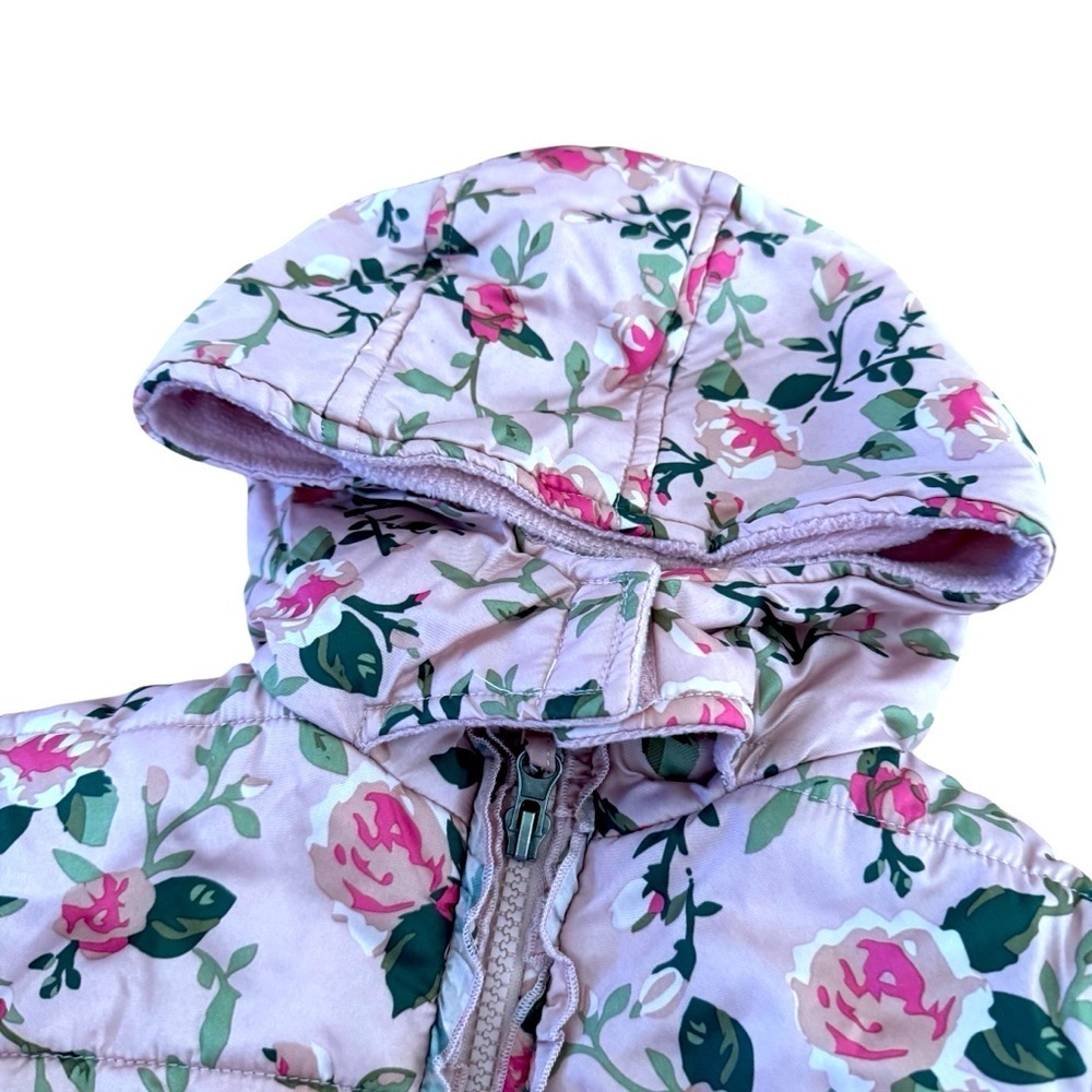 Pink Platinum Toddler Girl Jacket Puffer Hooded Floral Roses Pink 4 - Picture 3 of 5